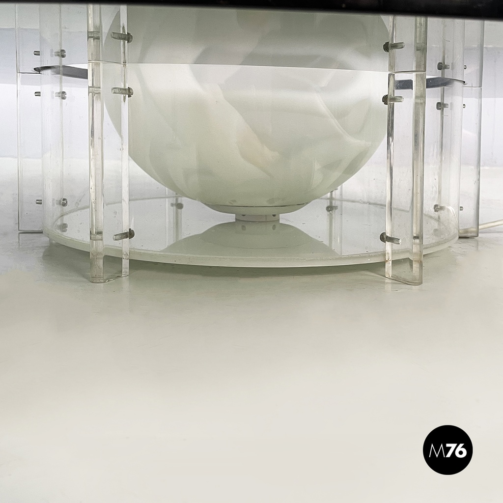 Italian space age Coffee table with lamp in smoked glass and plexiglass, 1970s