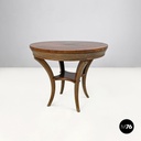 Italian antique wooden round coffee table with inlay decorations, early 1900s