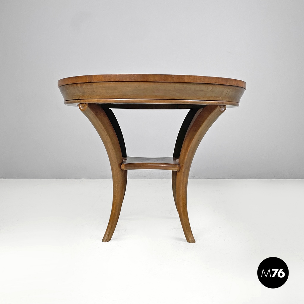 Italian antique wooden round coffee table with inlay decorations, early 1900s