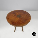 Italian antique wooden round coffee table with inlay decorations, early 1900s