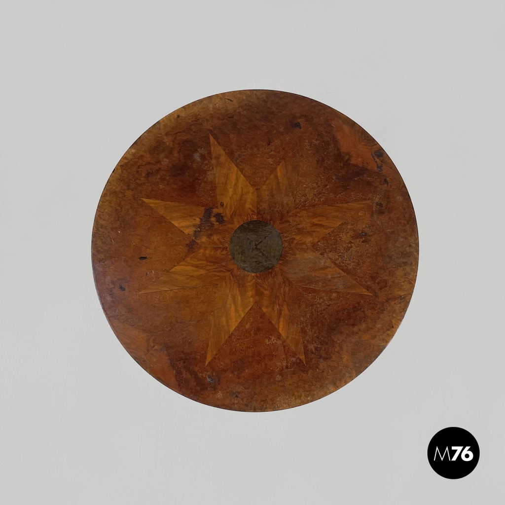 Italian antique wooden round coffee table with inlay decorations, early 1900s