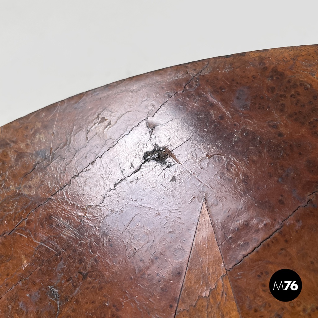 Italian antique wooden round coffee table with inlay decorations, early 1900s