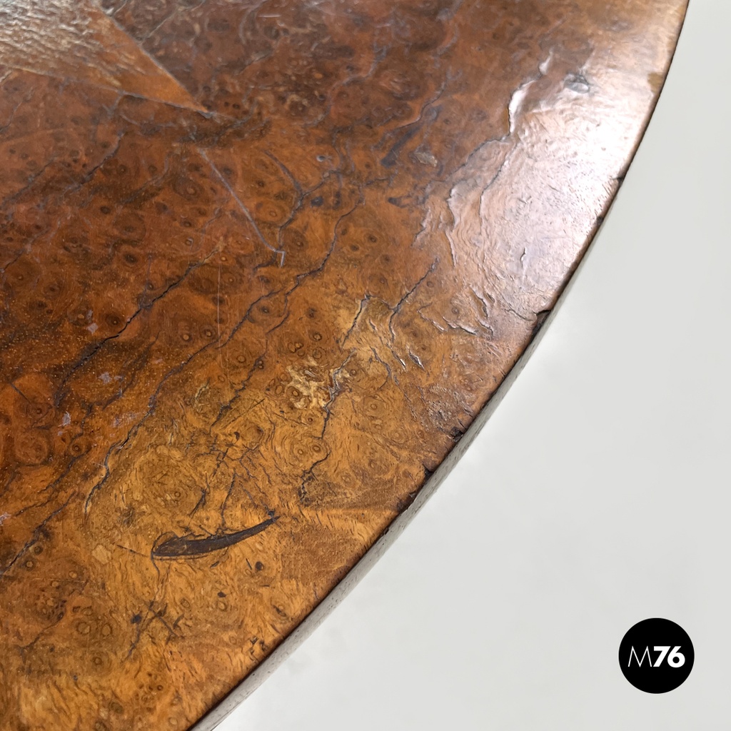 Italian antique wooden round coffee table with inlay decorations, early 1900s