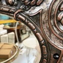 Italian finely crafted oval wall mirror in silvered copper, early 1900s