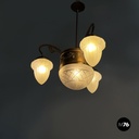 Italian liberty Chandelier in molded satin glass and brass, early 1900s
