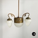 Italian liberty Chandelier in molded satin glass and brass, early 1900s