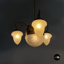 Italian liberty Chandelier in molded satin glass and brass, early 1900s