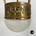 Italian liberty Chandelier in molded satin glass and brass, early 1900s