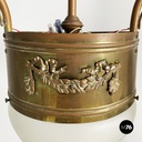 Italian liberty Chandelier in molded satin glass and brass, early 1900s