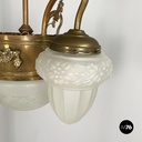 Italian liberty Chandelier in molded satin glass and brass, early 1900s