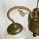 Italian liberty Chandelier in molded satin glass and brass, early 1900s