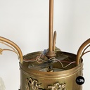 Italian liberty Chandelier in molded satin glass and brass, early 1900s