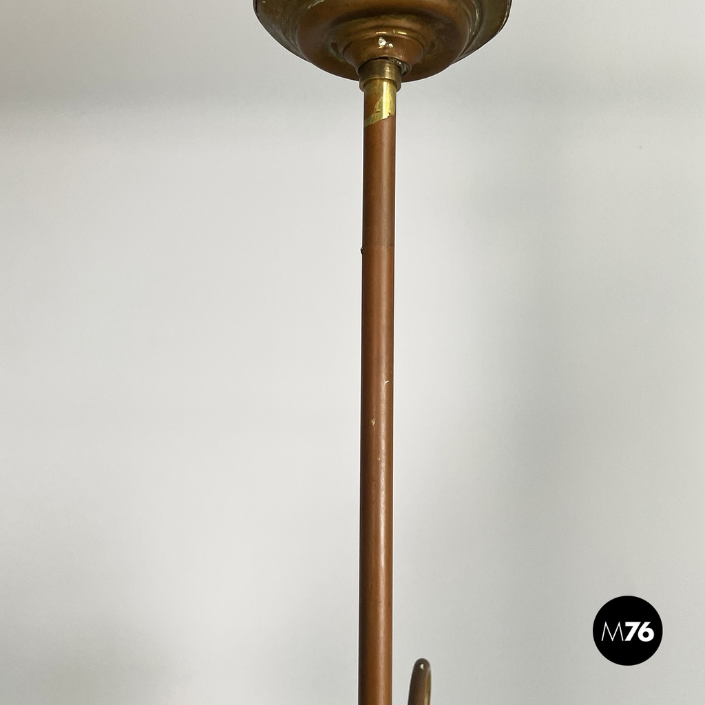 Italian liberty Chandelier in molded satin glass and brass, early 1900s