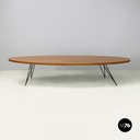 Italian mid-century modern Oval coffee table in wood and black metal, 1960s