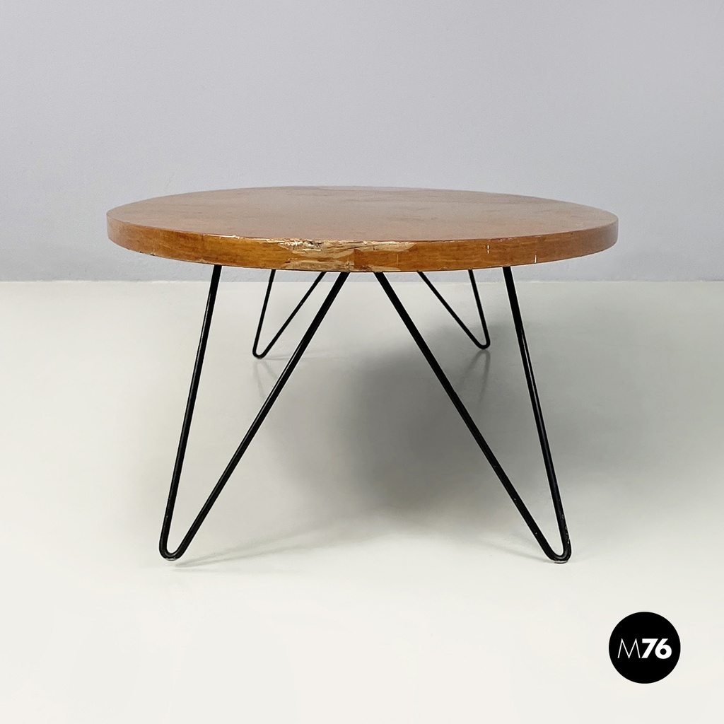 Italian mid-century modern Oval coffee table in wood and black metal, 1960s