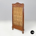 Italian Art Nouveau wood and brown fabric screen with floral pattern, late 1800s