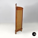 Italian Art Nouveau wood and brown fabric screen with floral pattern, late 1800s