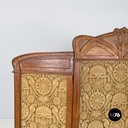 Italian Art Nouveau wood and brown fabric screen with floral pattern, late 1800s