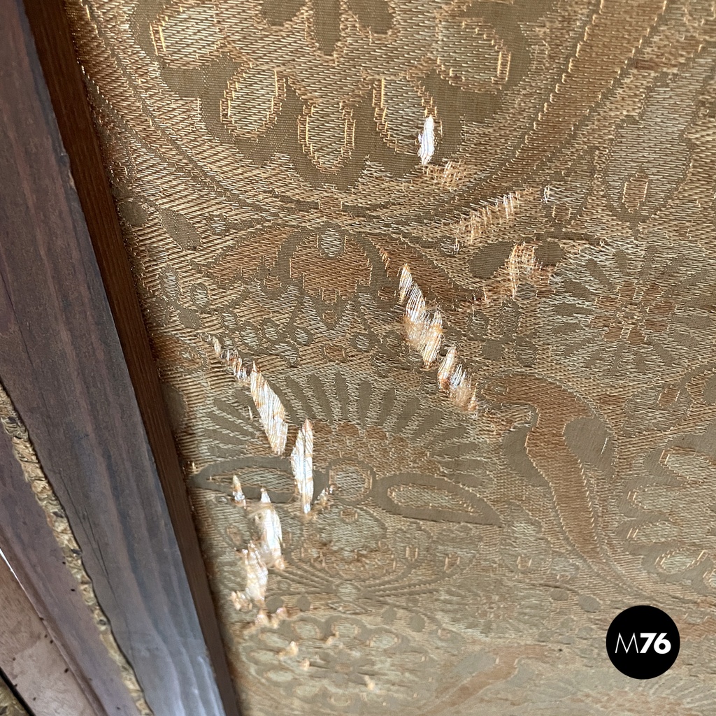 Italian Art Nouveau wood and brown fabric screen with floral pattern, late 1800s