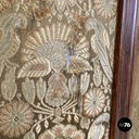 Italian Art Nouveau wood and brown fabric screen with floral pattern, late 1800s