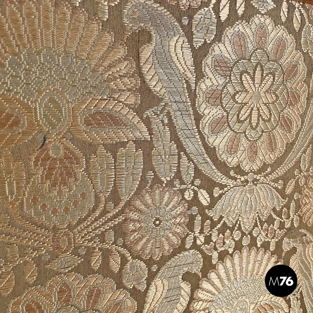 Italian Art Nouveau wood and brown fabric screen with floral pattern, late 1800s