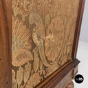 Italian Art Nouveau wood and brown fabric screen with floral pattern, late 1800s