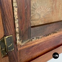 Italian Art Nouveau wood and brown fabric screen with floral pattern, late 1800s