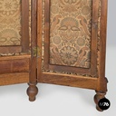 Italian Art Nouveau wood and brown fabric screen with floral pattern, late 1800s