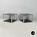 Italian modern Coffee tables in smoked glass and chromed metal, 1980s