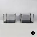 Italian modern Coffee tables in smoked glass and chromed metal, 1980s