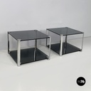 Italian modern Coffee tables in smoked glass and chromed metal, 1980s