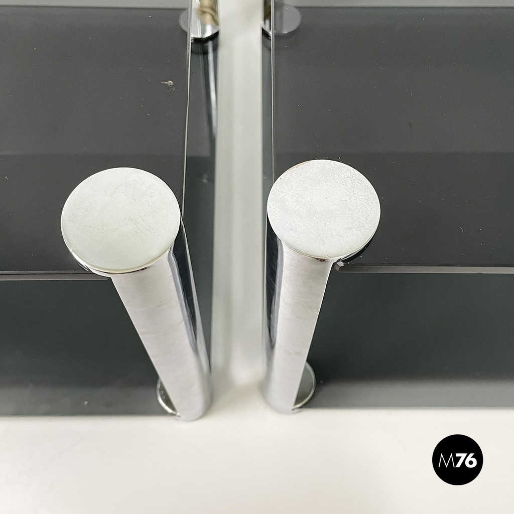 Italian modern Coffee tables in smoked glass and chromed metal, 1980s