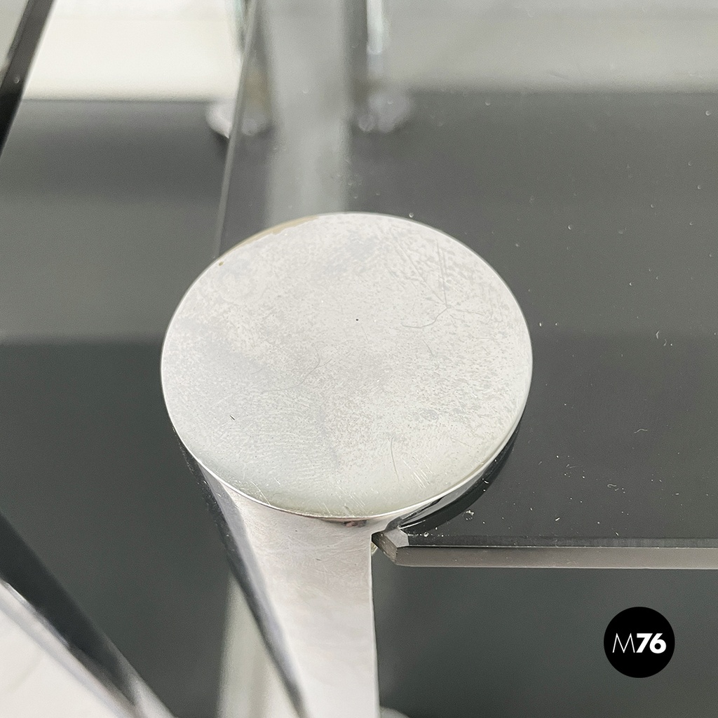 Italian modern Coffee tables in smoked glass and chromed metal, 1980s