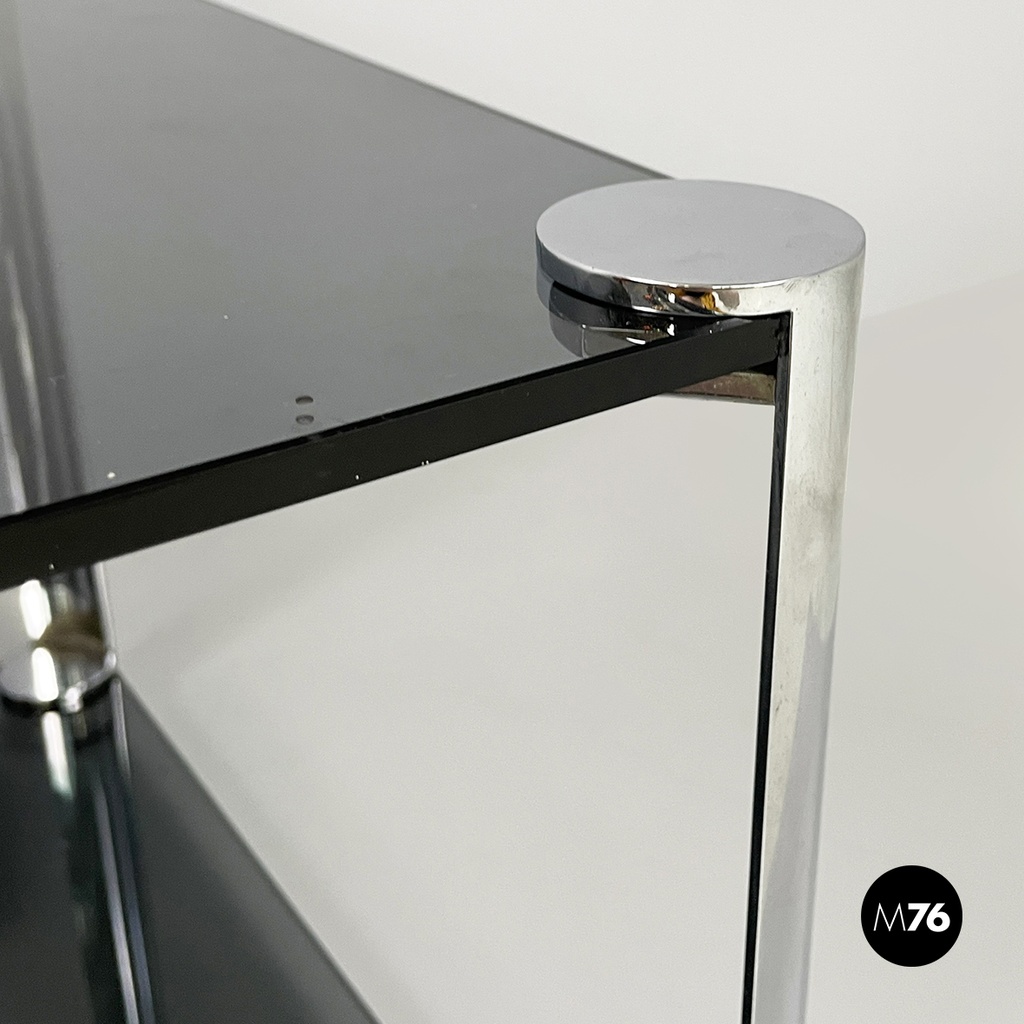 Italian modern Coffee tables in smoked glass and chromed metal, 1980s