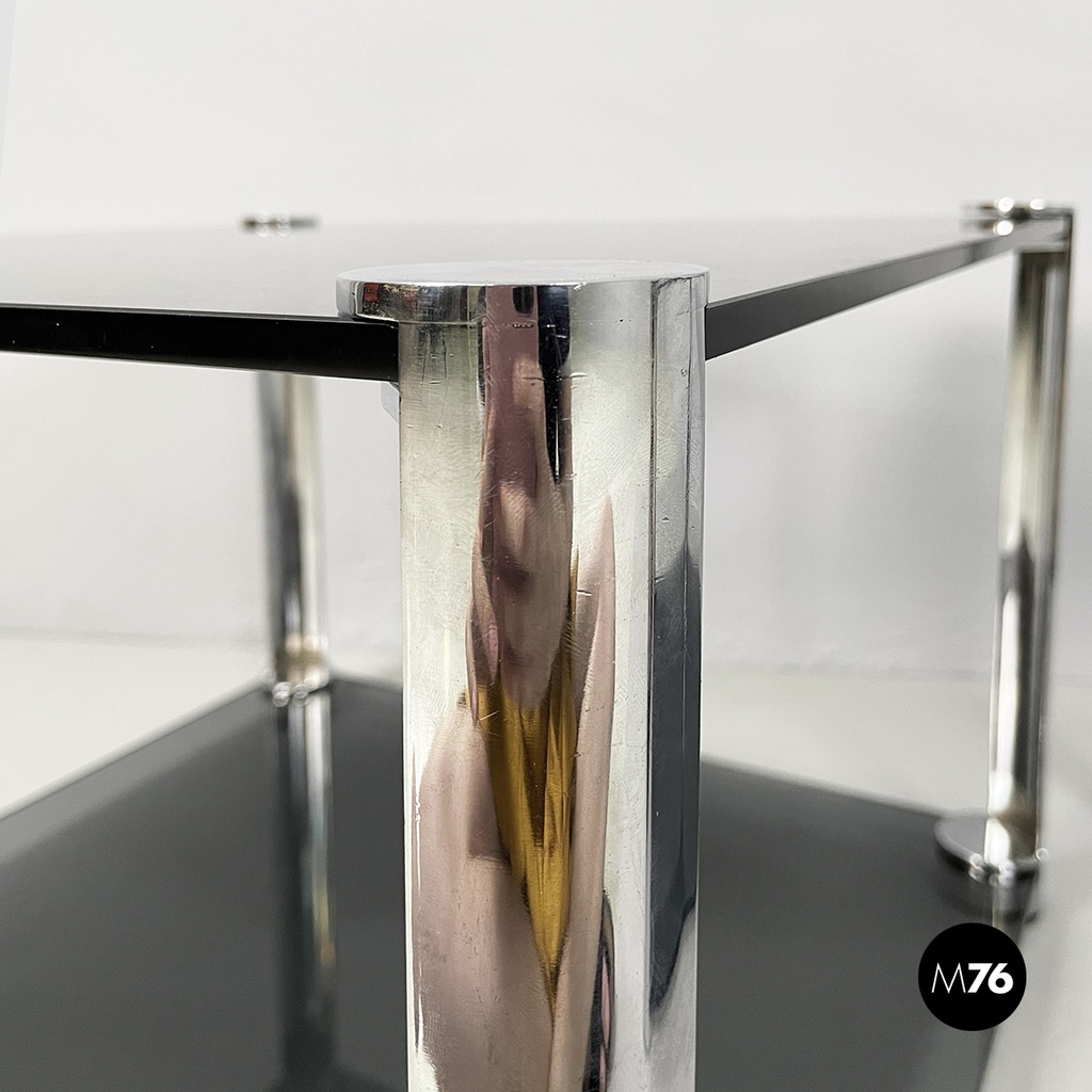Italian modern Coffee tables in smoked glass and chromed metal, 1980s