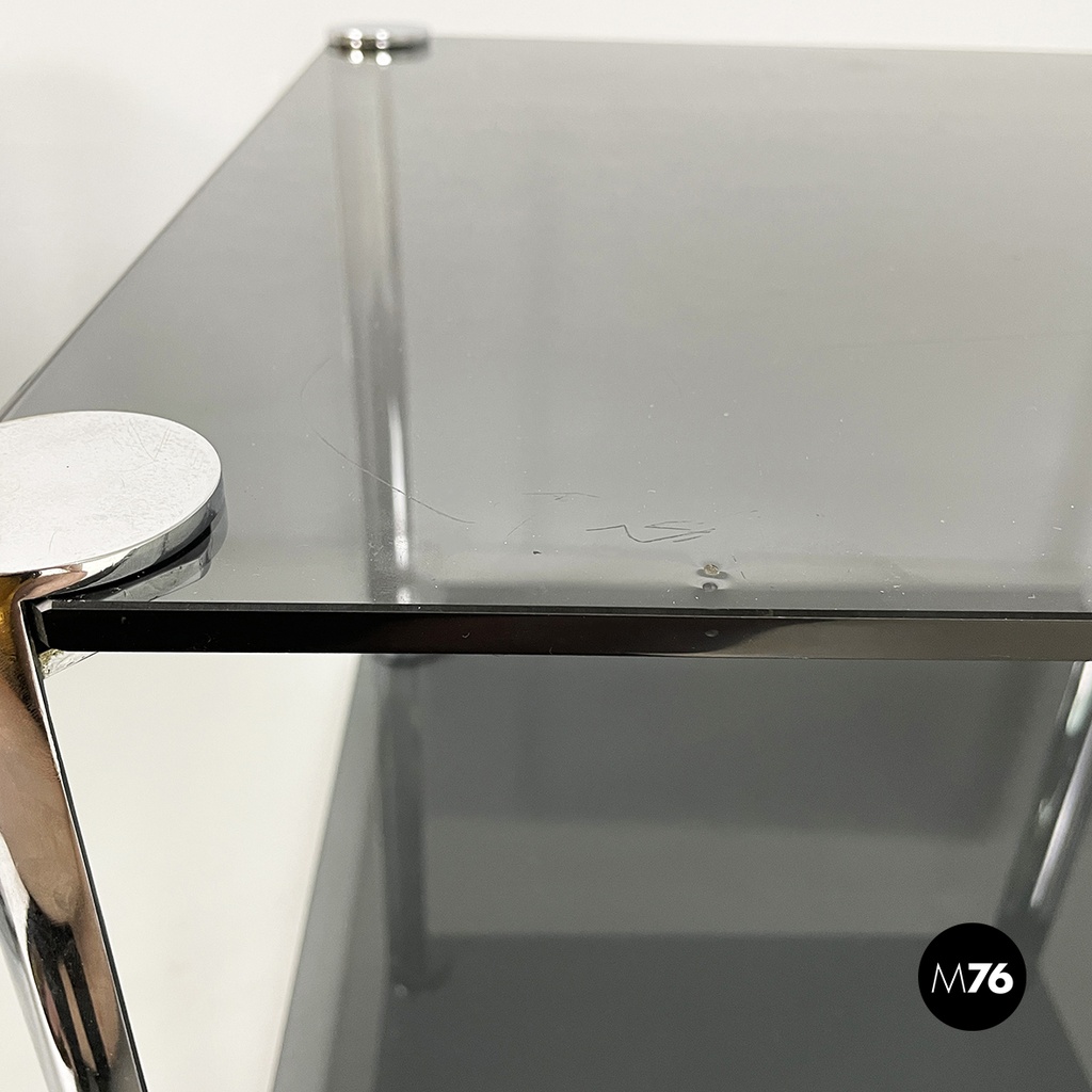 Italian modern Coffee tables in smoked glass and chromed metal, 1980s