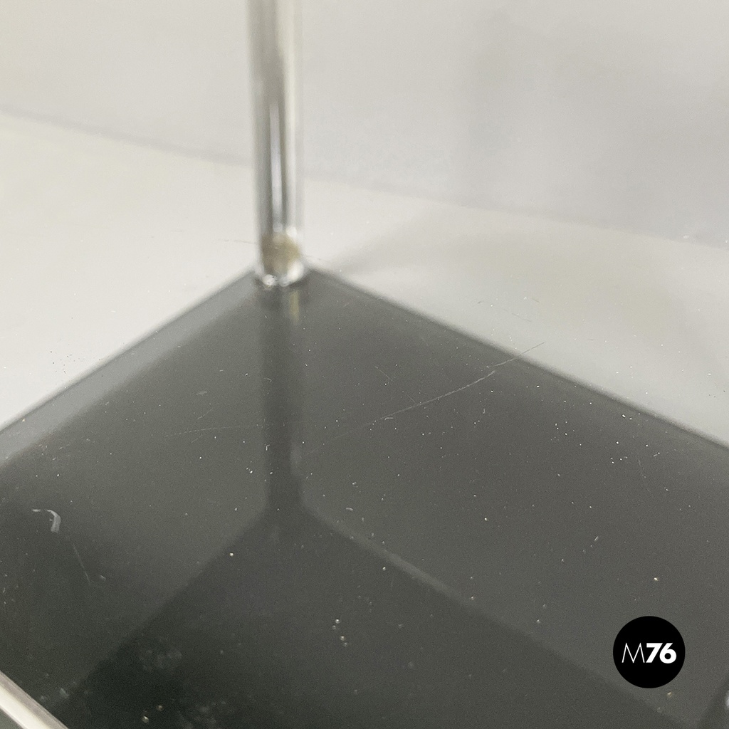 Italian modern Coffee tables in smoked glass and chromed metal, 1980s