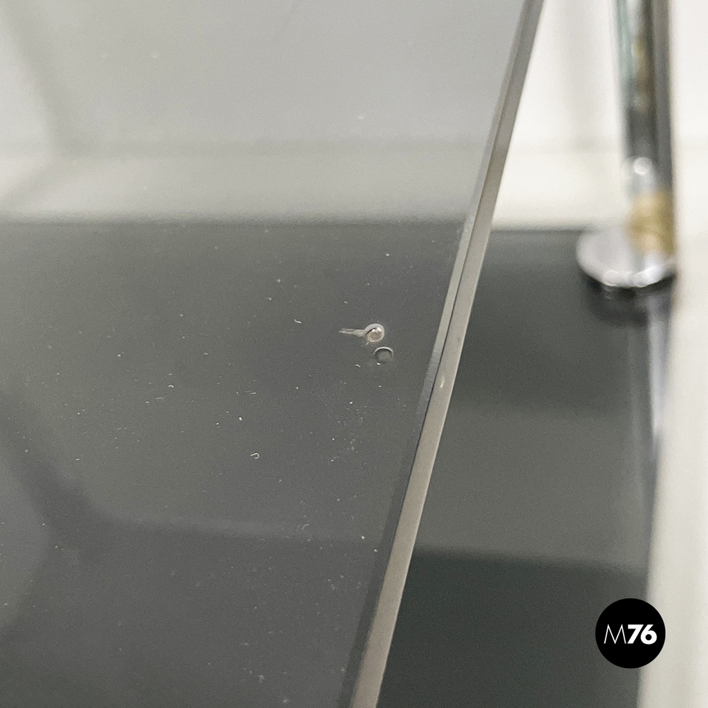 Italian modern Coffee tables in smoked glass and chromed metal, 1980s