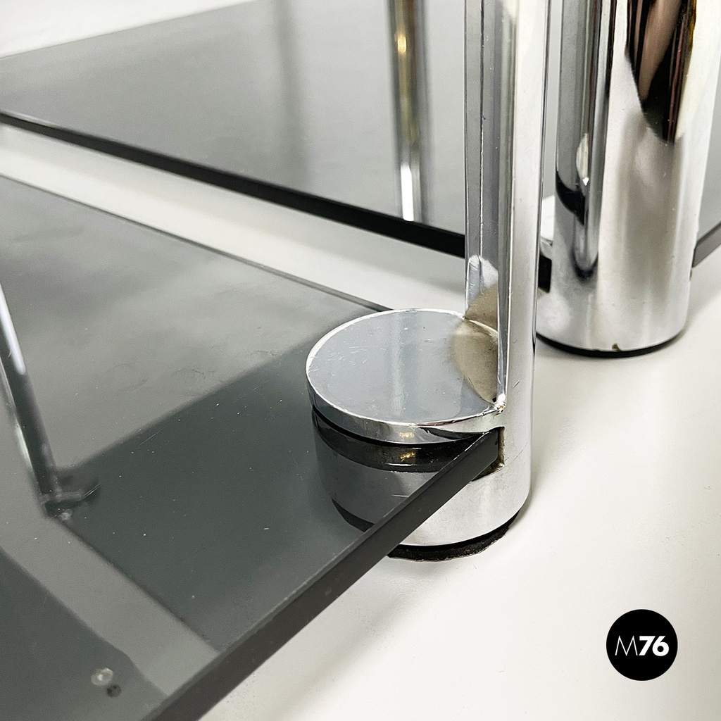 Italian modern Coffee tables in smoked glass and chromed metal, 1980s