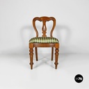 Italian antique wood and colored striped silk chairs, 1850s