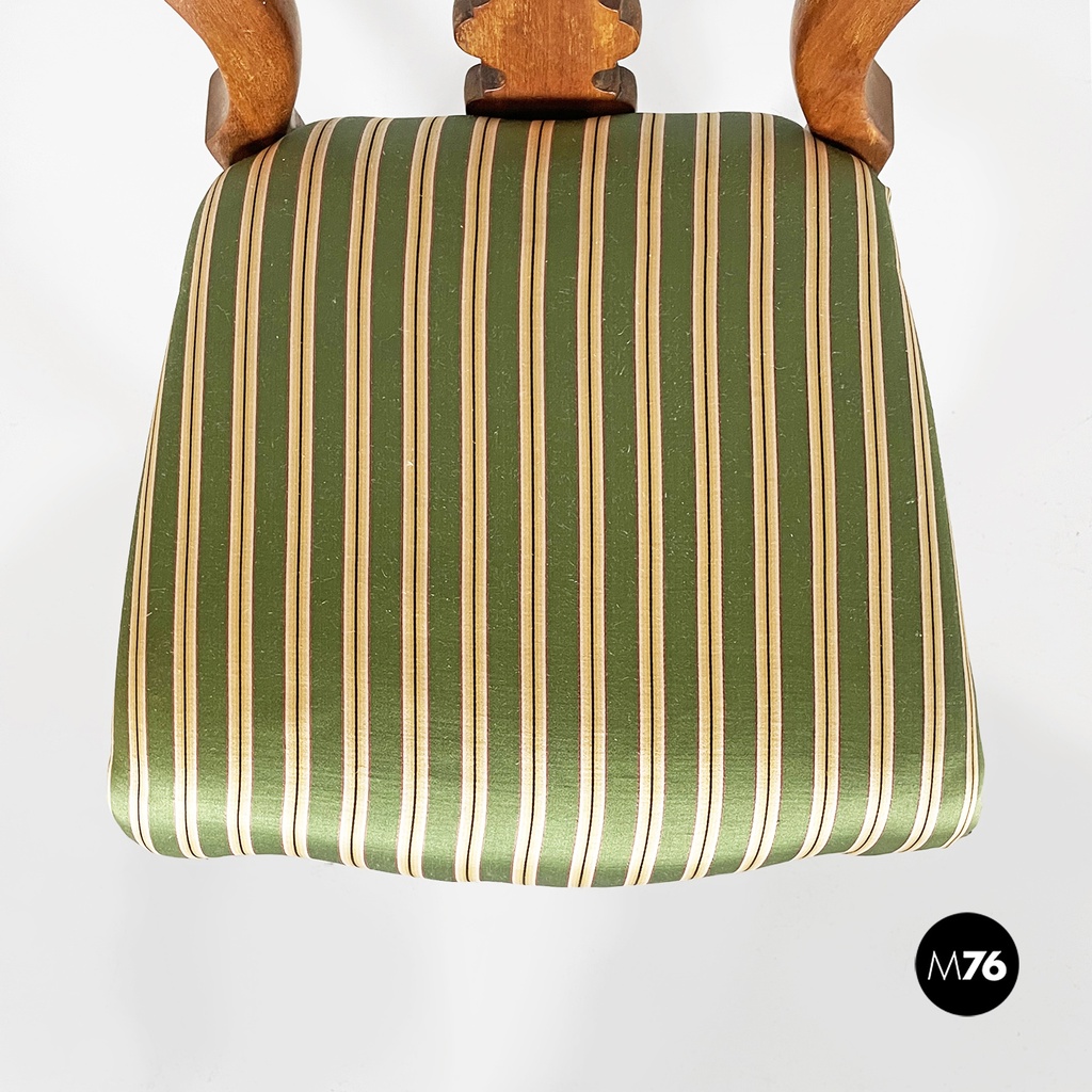 Italian antique wood and colored striped silk chairs, 1850s