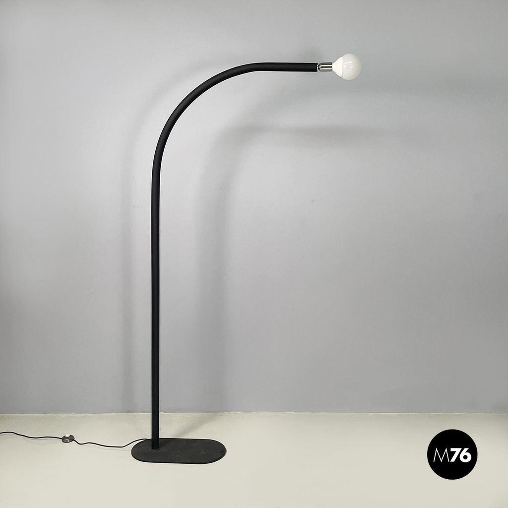 Italian modern Black embossed metal floor lamp by Tito Agnoli Bieffeplast, 1970s