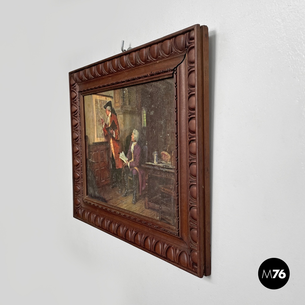 Italian mid-century modern picture with wooden decorated frame, 1960s