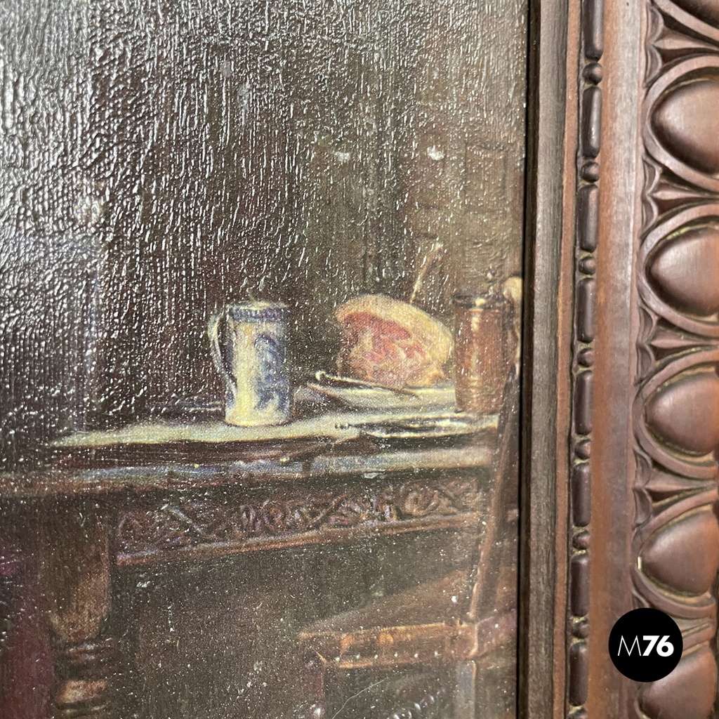 Italian mid-century modern picture with wooden decorated frame, 1960s