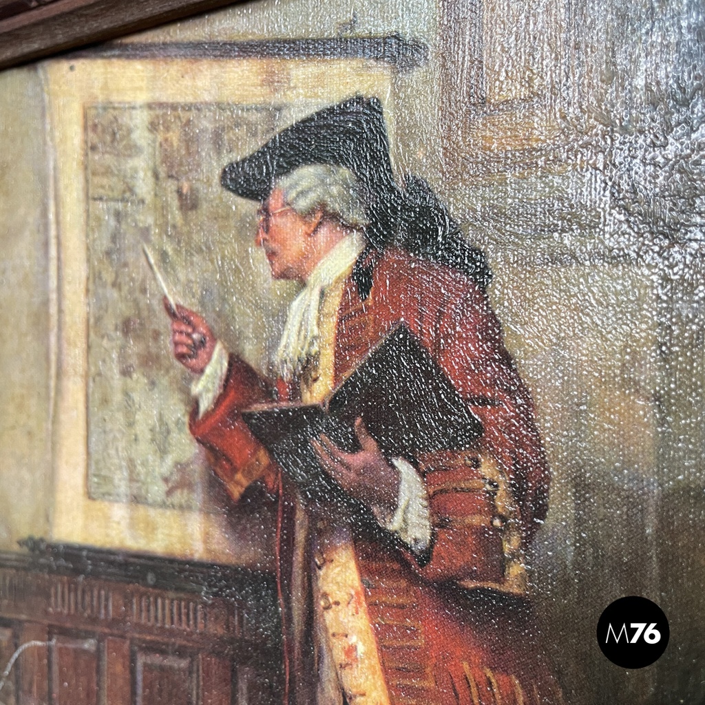 Italian mid-century modern picture with wooden decorated frame, 1960s