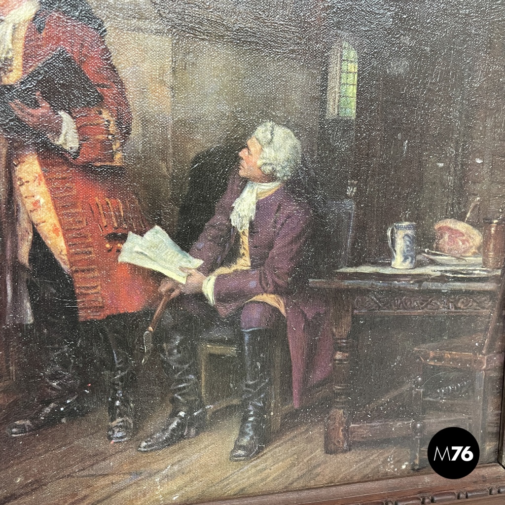 Italian mid-century modern picture with wooden decorated frame, 1960s