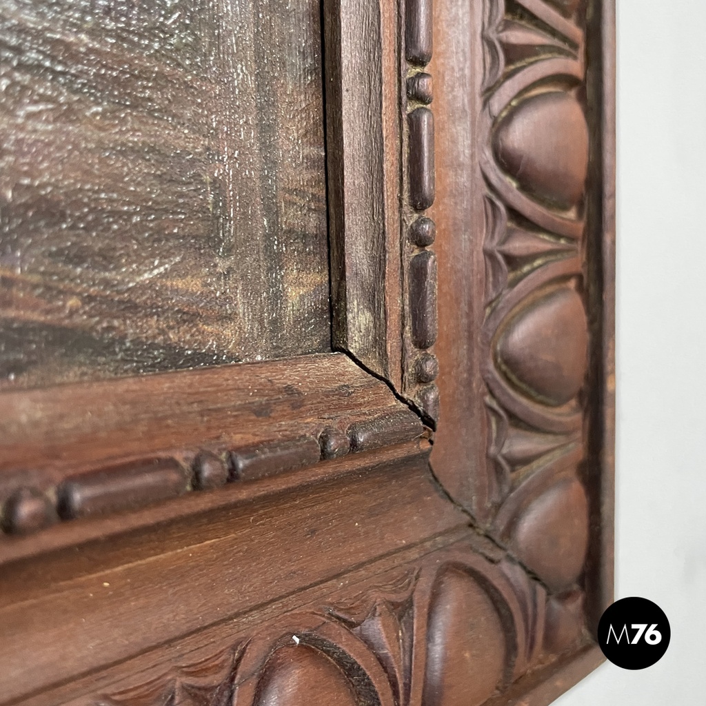 Italian mid-century modern picture with wooden decorated frame, 1960s