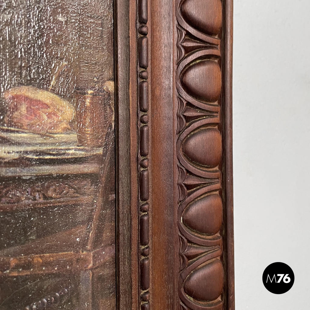 Italian mid-century modern picture with wooden decorated frame, 1960s