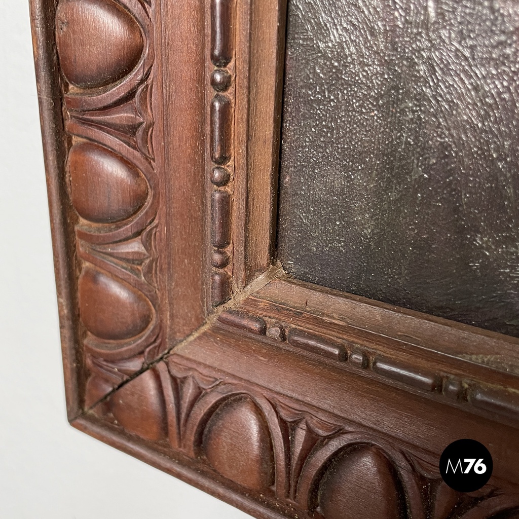 Italian mid-century modern picture with wooden decorated frame, 1960s