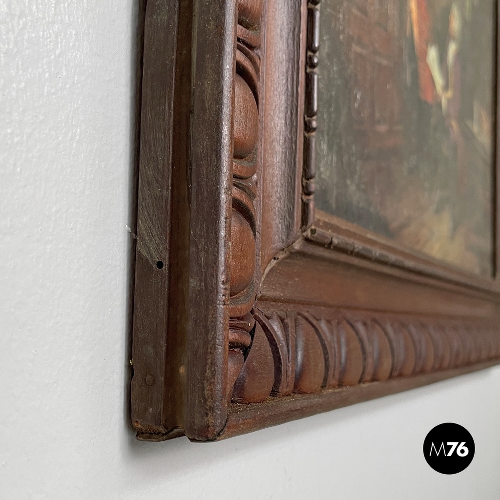 Italian mid-century modern picture with wooden decorated frame, 1960s